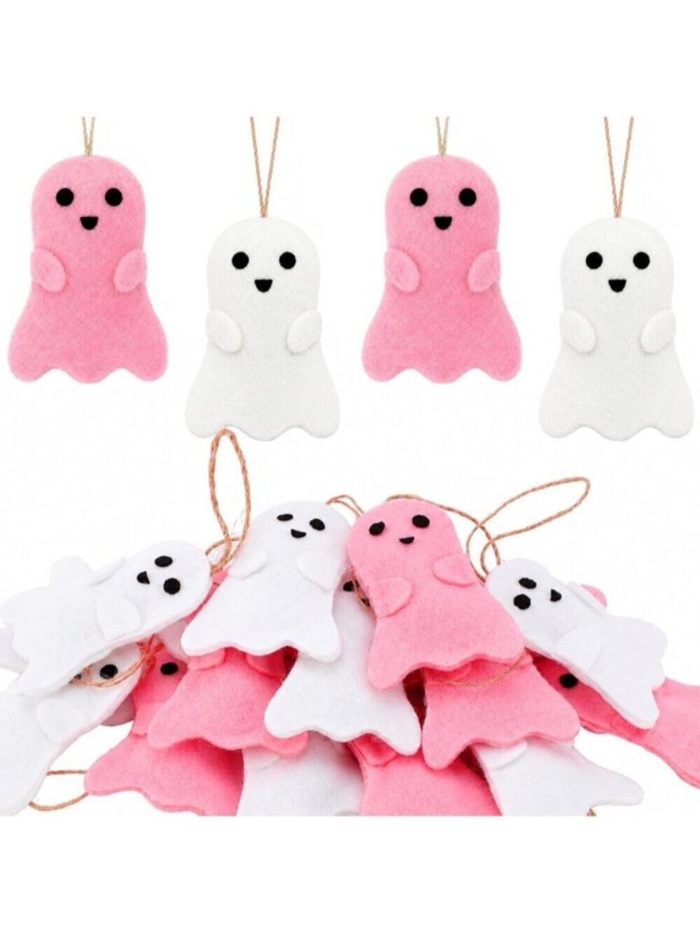 24 Pcs Halloween Ghost Hanging Ornaments Small Tree Decoration 2.4" White Pink